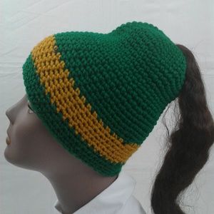 Women Messy Ponytail Bun Crochet Beanie Fashion